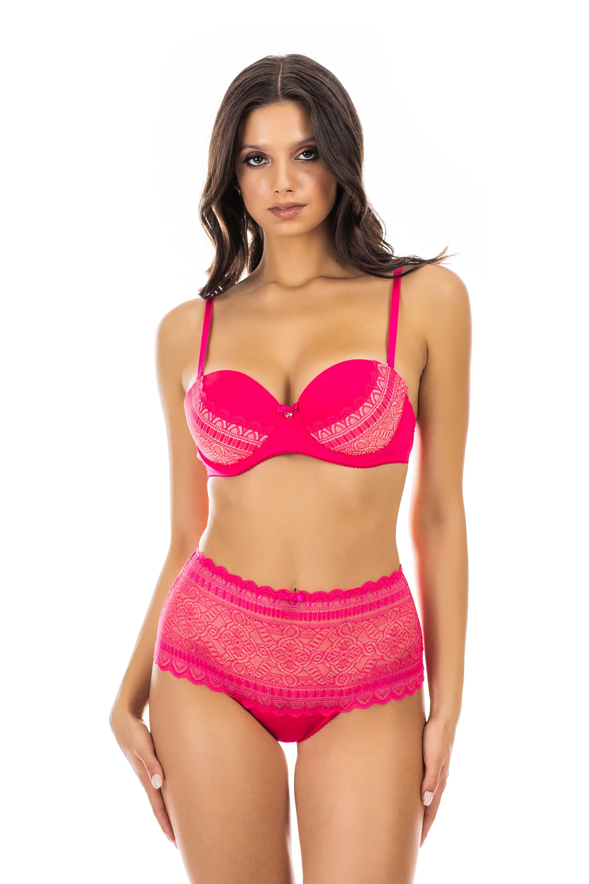 Sutien cu push-up si dantela -Fucsia-70B